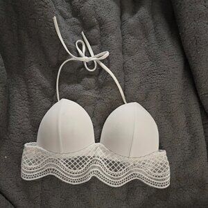 White bikini top with lace accents